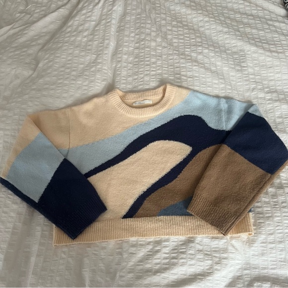Oak + Fort CROPPED BOXY PATTERNED INTARSIA SWEATER - Picture 3 of 9